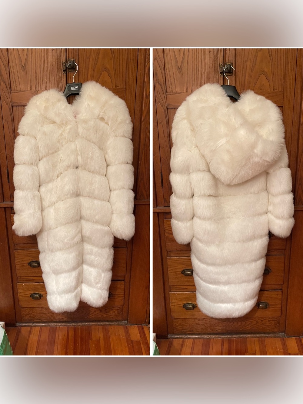 Y2K mcbling white faux fur long coat with hood